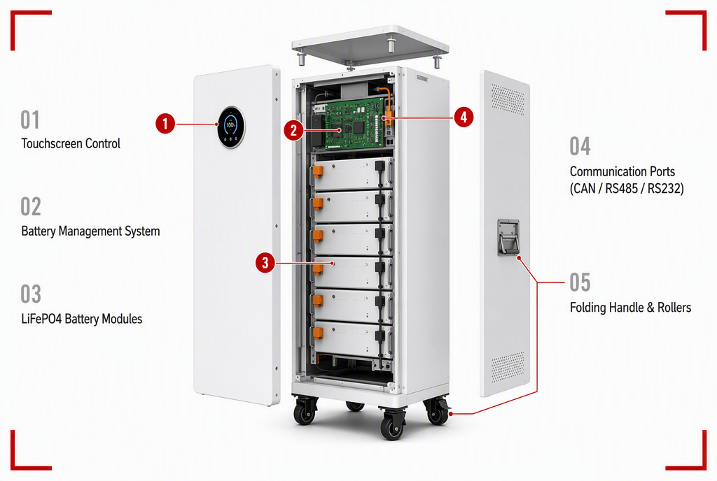 Home battery overheating protection: temperature monitoring inside a floor-mounted LiFePO4 cabinet